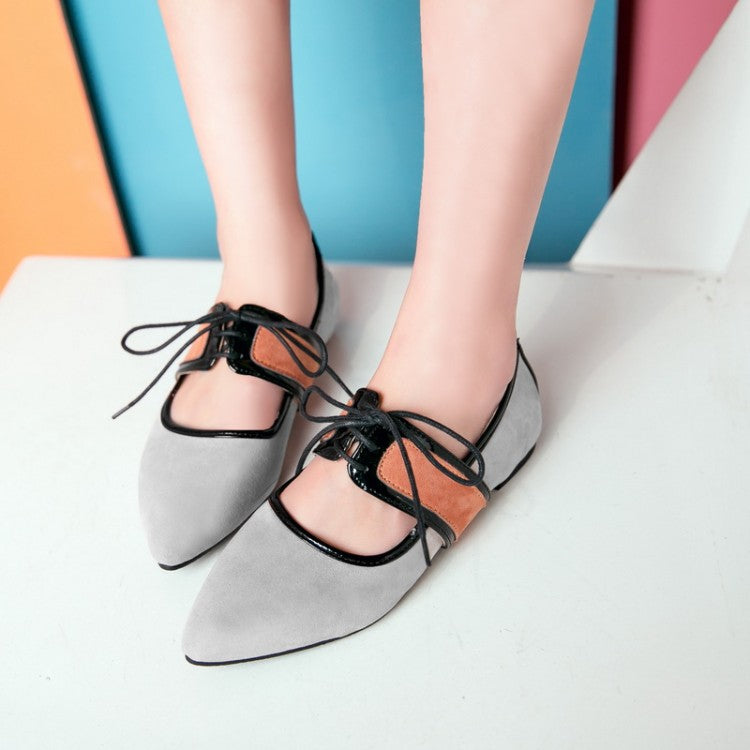 Women's Pointed Toe Color Block Flats Shoes