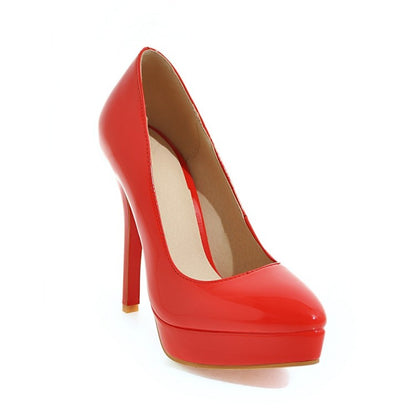 Women's  Glossy Pointed Toe Stiletto Heel Platform Pumps