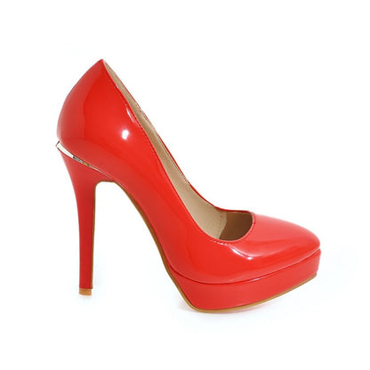 Women's  Glossy Pointed Toe Stiletto Heel Platform Pumps