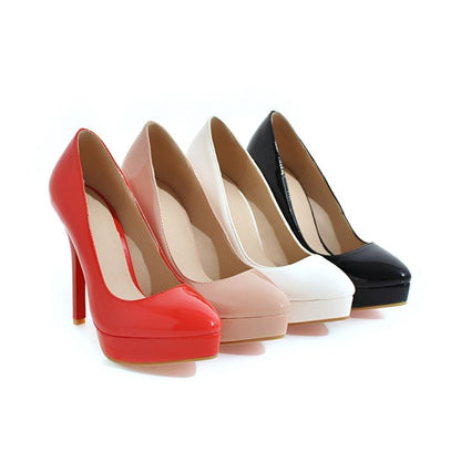 Women's  Glossy Pointed Toe Stiletto Heel Platform Pumps