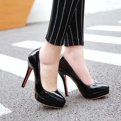 Women's  Glossy Pointed Toe Stiletto Heel Platform Pumps