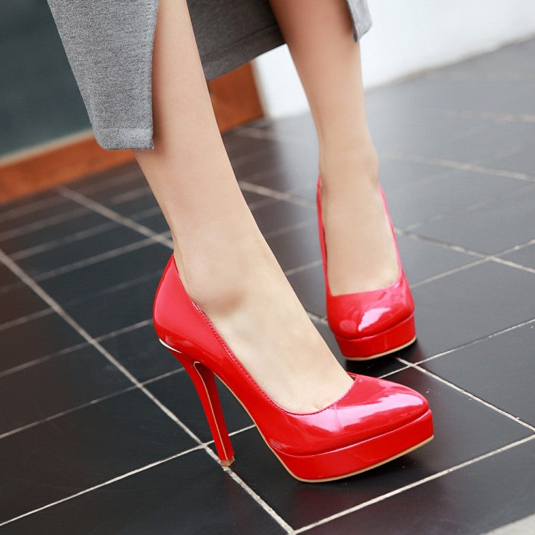 Women's  Glossy Pointed Toe Stiletto Heel Platform Pumps