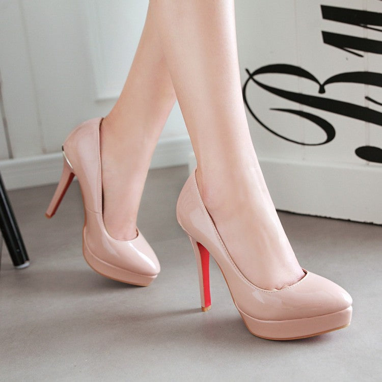 Women's  Glossy Pointed Toe Stiletto Heel Platform Pumps