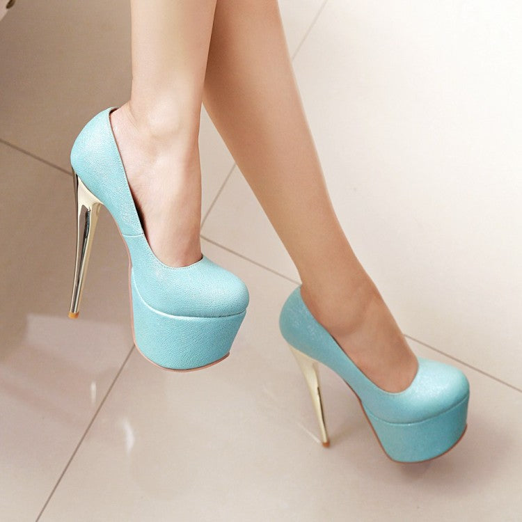 Women's  Glossy Almond Toe Stiletto Heel Platform Pumps Wedding Shoes