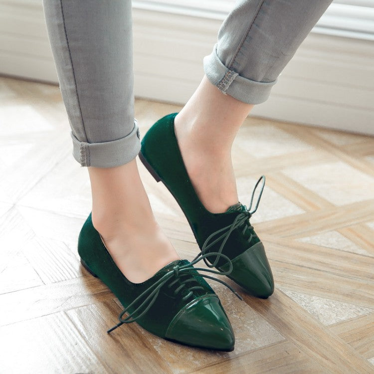 Women's Lace Up Pointed Toe Flats Shoes