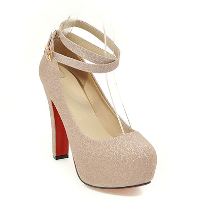 Women's Sequined High Heels Chunky Platform Pumps