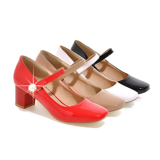 Women's's Mary Jane with Pearl Block Heels Pumps