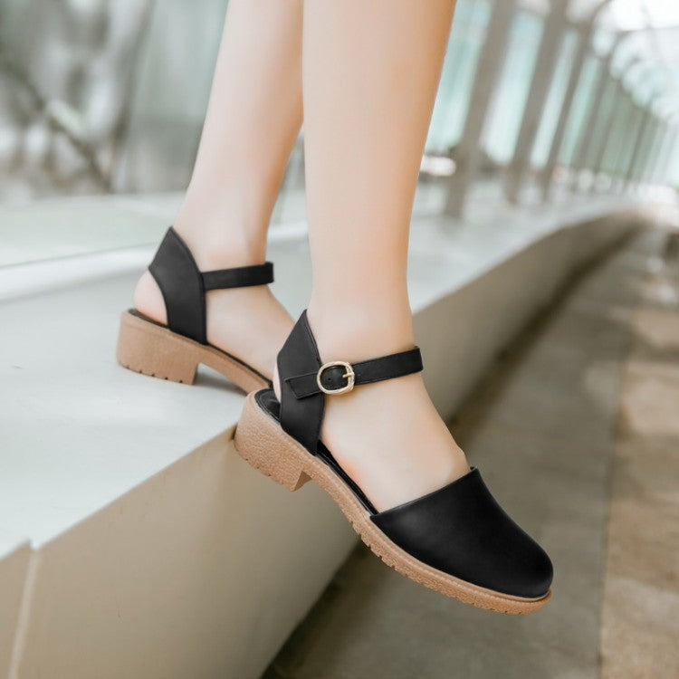 Women's Round Toe Hollow Out Block Heel Sandals