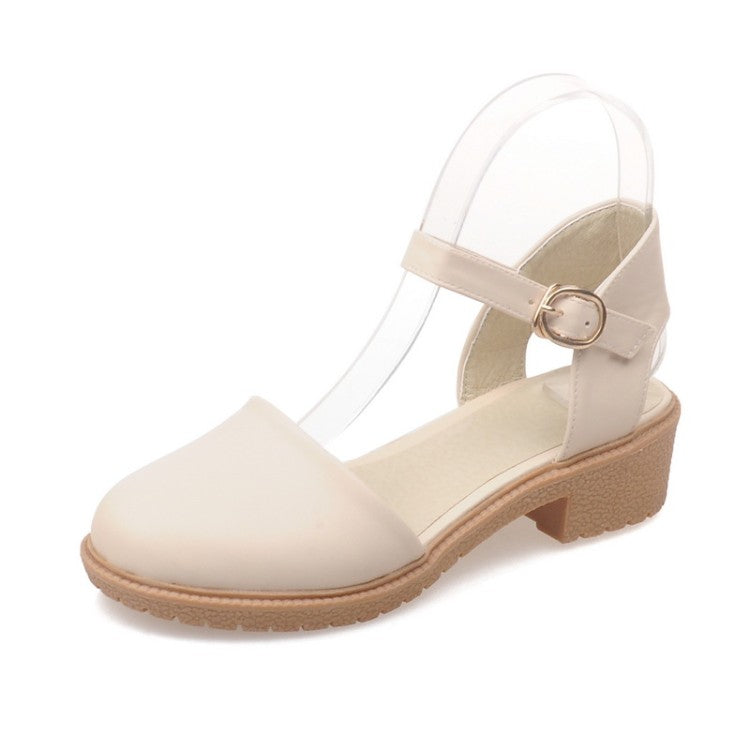 Women's Round Toe Hollow Out Block Heel Sandals