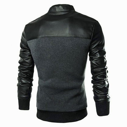 Men's Stand Collar Jacket Stylish Patchwork Design Slim Fit