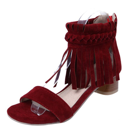 Women's Woven Tassel Ankle Strap Block Heel Sandals