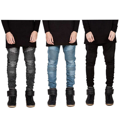 Men's Slim Fit Drape Decoration Casual Pencil Jeans