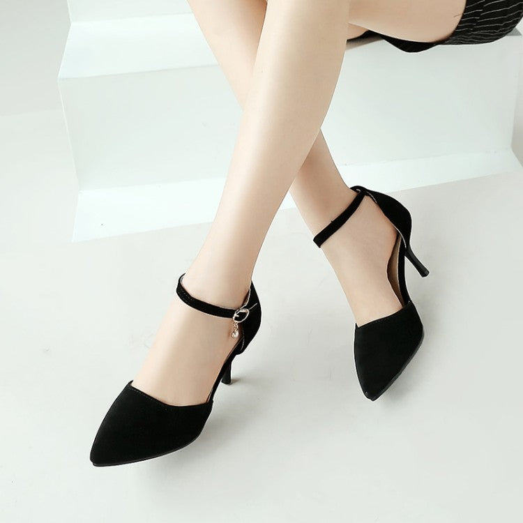 Women's Suede Pointed Toe Ankle Strap Stiletto High Heel Sandals