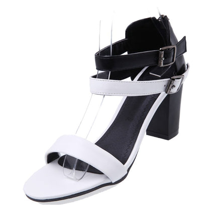 Women's Color Block Buckle Double Strap Block Heel Sandals