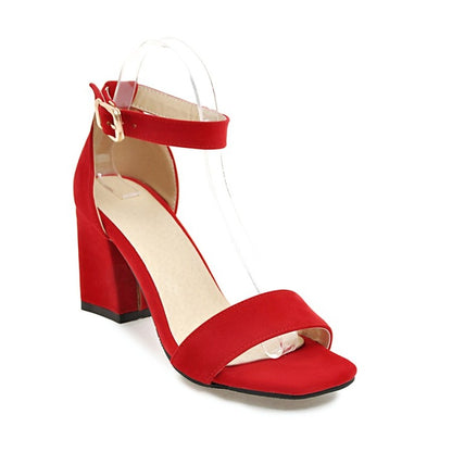 Women's Solid Color Ankle Strap Block Heel Sandals