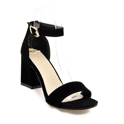 Women's Solid Color Ankle Strap Block Heel Sandals