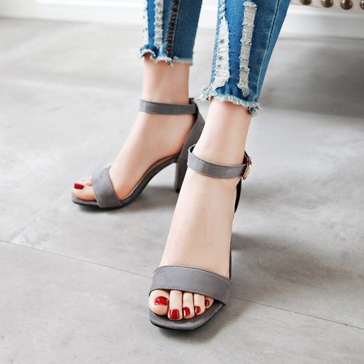 Women's Solid Color Ankle Strap Block Heel Sandals