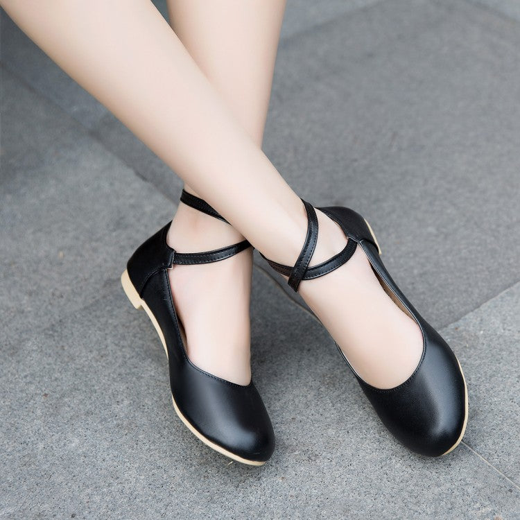 Women's Shallow Crossed Ankle Strap Flats Shoes