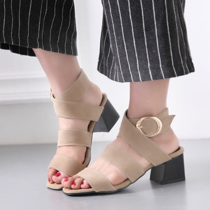 Women's Solid Color Suede Cross Strap Metal Buckle Block Heel Sandals