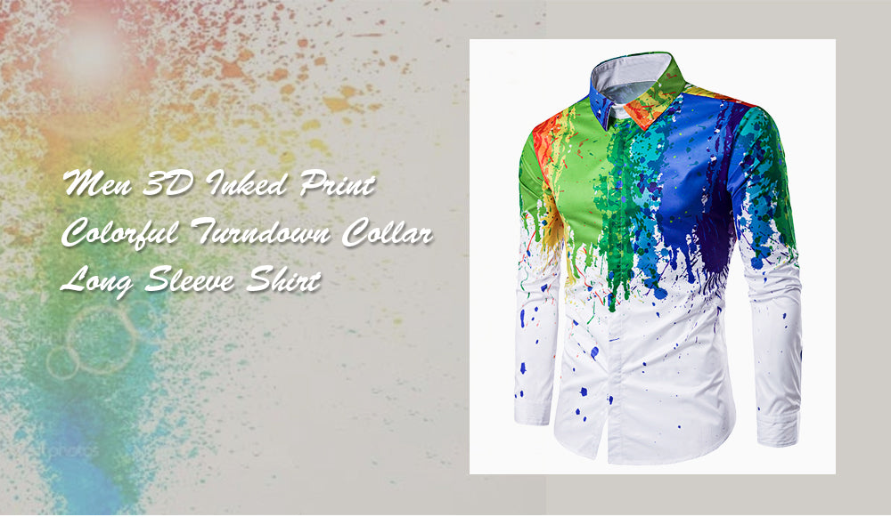 Fashionable 3D Inked Print Colorful Turndown Collar Long Sleeve Shirt for Men 6497