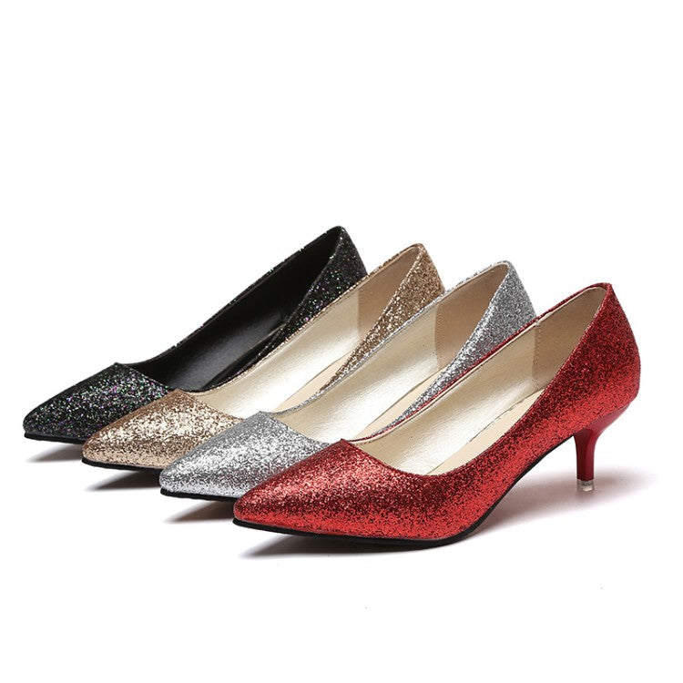 Women's Glitter High Heel Pumps Wedding Shoes