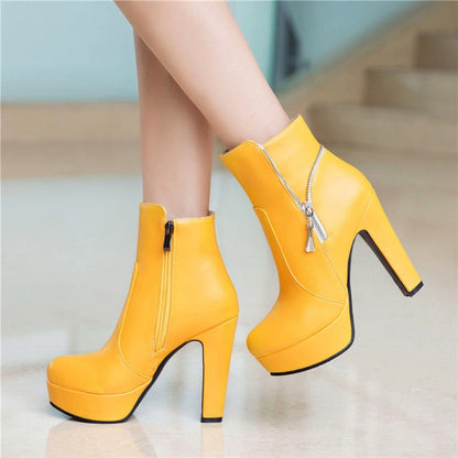 Women's Chunky High Heel Short Boots