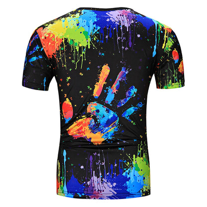 Splatter Paint Printed Short Sleeved Men T-Shirt 2057