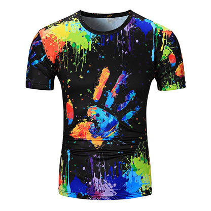 Splatter Paint Printed Short Sleeved Men T-Shirt 2057