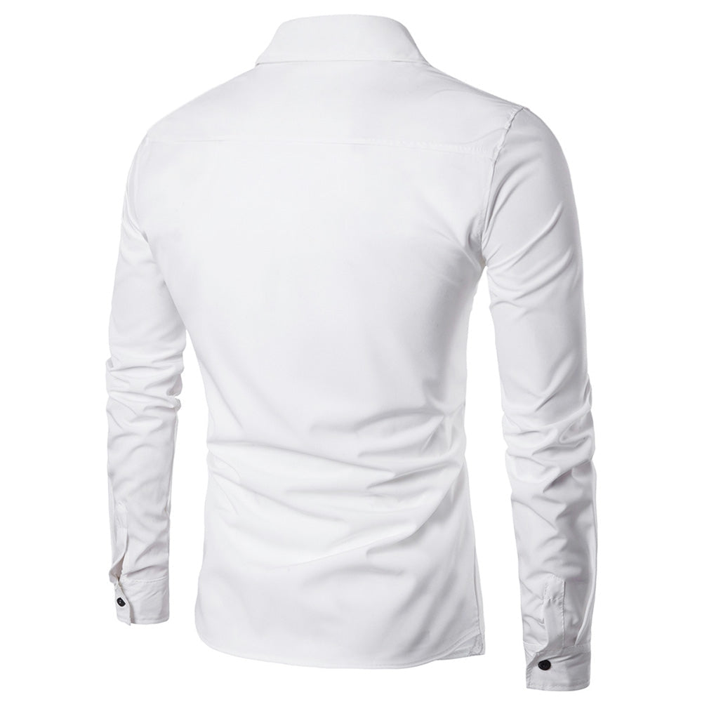 Turndown Collar Long Sleeve Cotton Men Shirt 4261