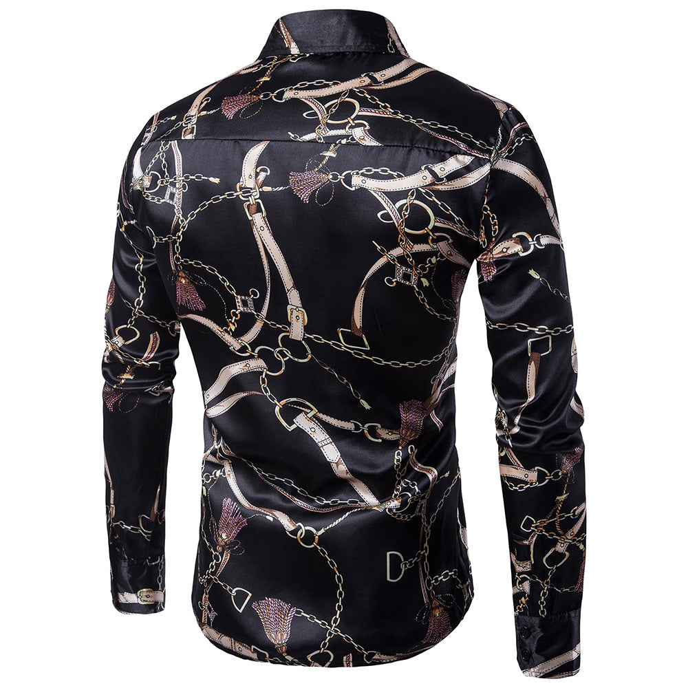 Turndown Collar 3D Printed Men Long Sleeve Shirt 8822