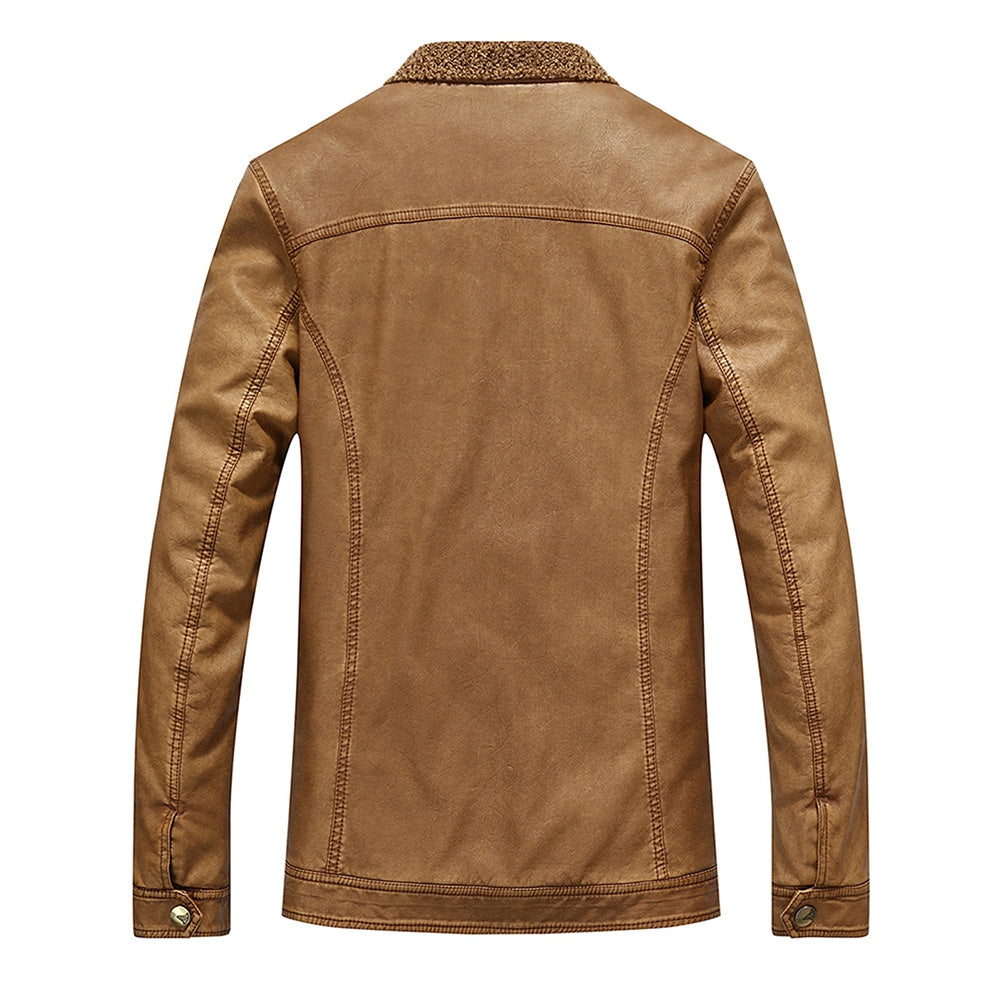 Men's Solid Color Turndown Collar Padded Faux Leather Jacket