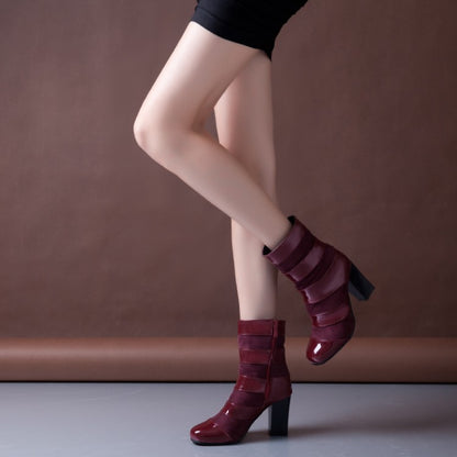 Women's Patent Leather High Heels Short Boots