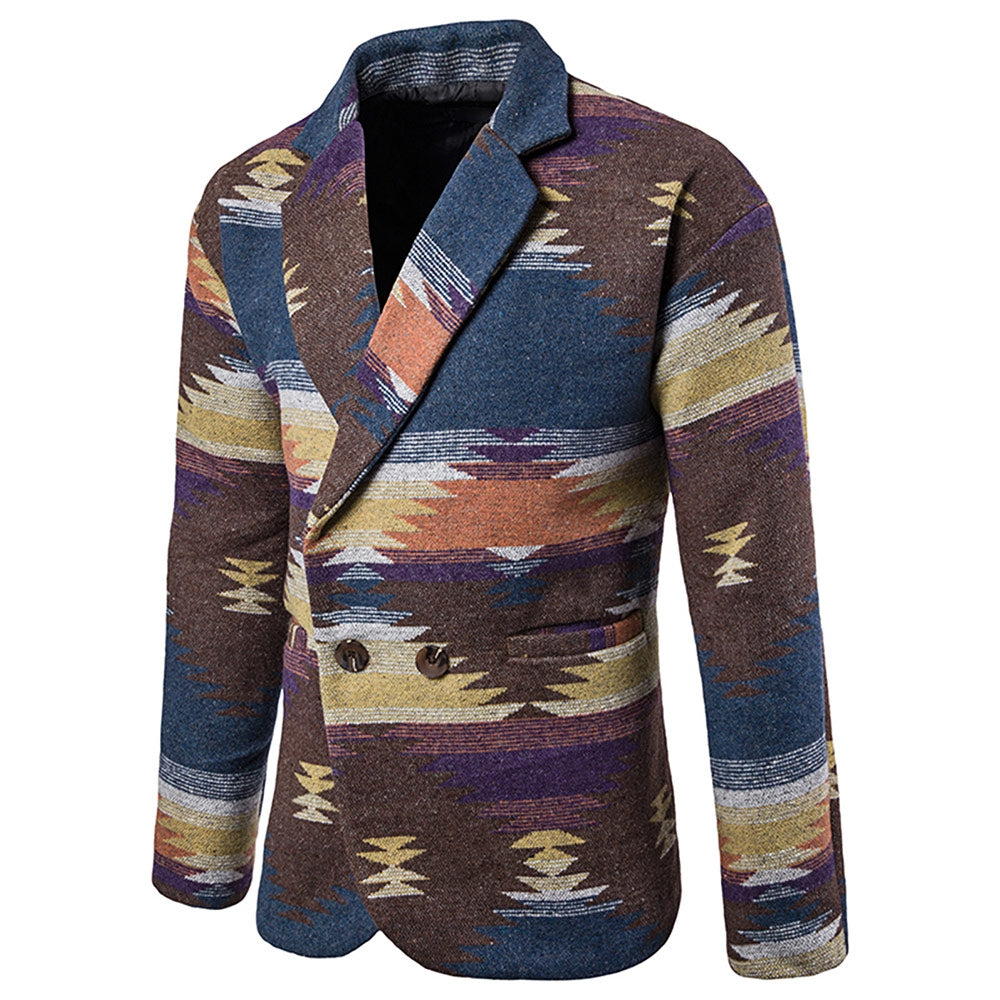 Men's Lapel One Button Casual Long Sleeves Tweed Blazer