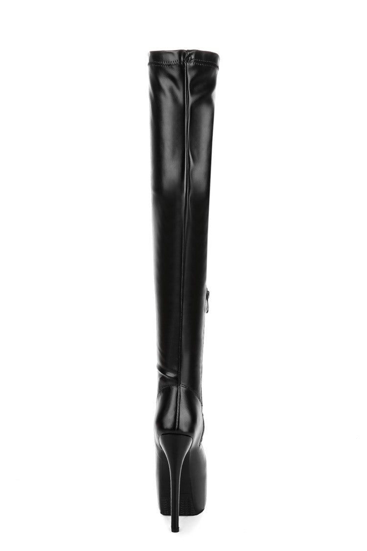 Women's Pu Leather Round Toe Over the Knee Stiletto Heel Platform Tall Boots