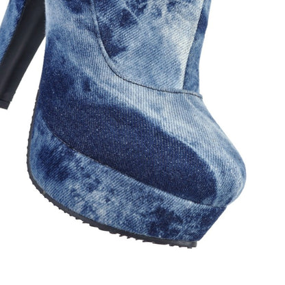 Women's Tie Dye Suede Side Zippers Chunky Heel Platform Knee High Boots