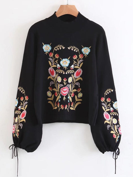 Floral Printed High Neck Pullover Sweaters for Women 9421