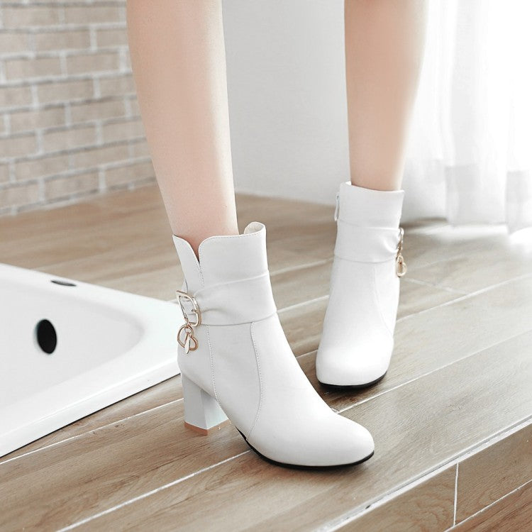Women's Pu Leather Round Toe Belts Buckles Block Heel Ankle Boots