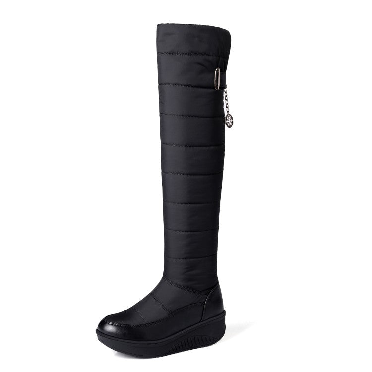 Women's Waterproof Winter Wedge Heels Down Tall Boots for Winter