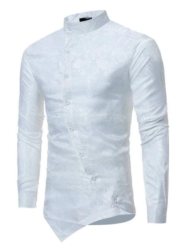 Men's Brocade Paisley Asymmetrical Hem Shirt