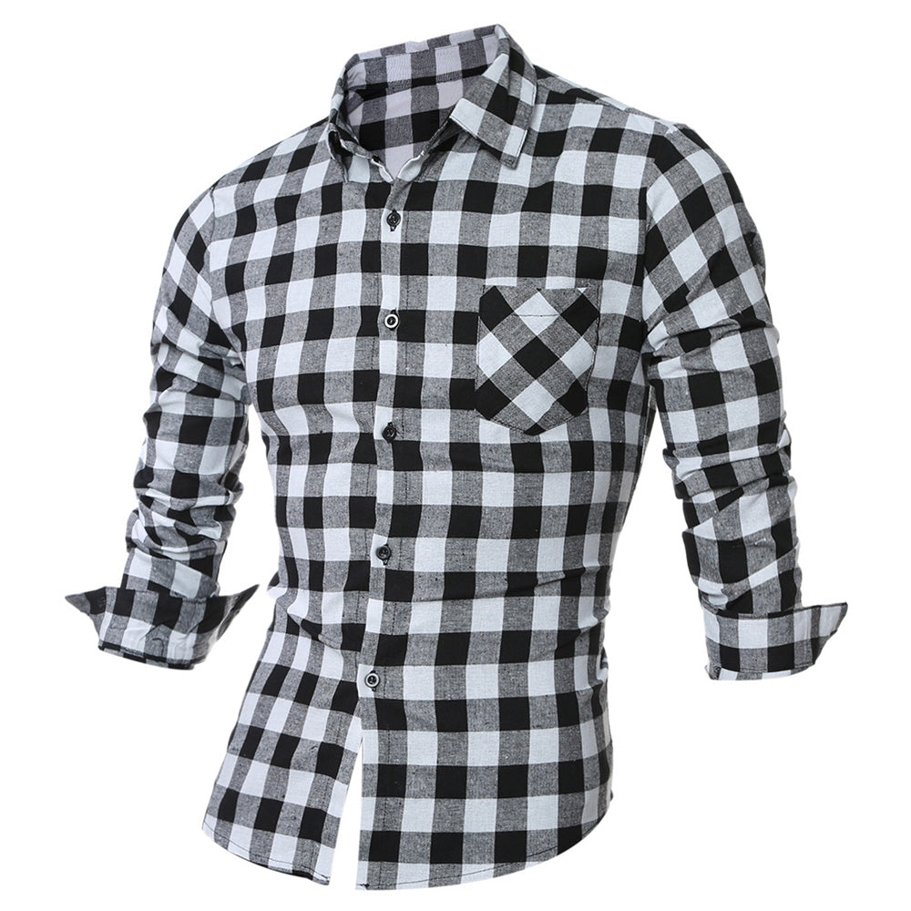 Long Sleeve Breast Pocket Button Up Plaid Shirt 5222