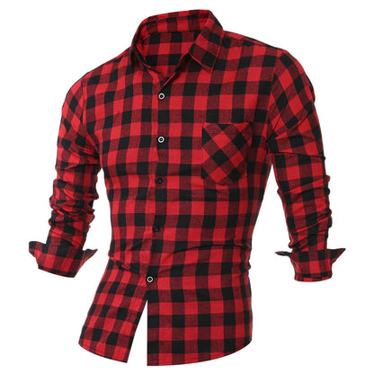 Long Sleeve Breast Pocket Button Up Plaid Shirt 5222