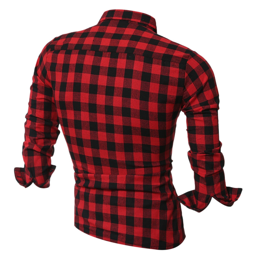 Long Sleeve Breast Pocket Button Up Plaid Shirt 5222