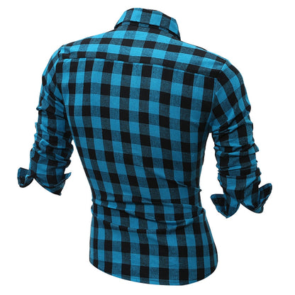 Long Sleeve Breast Pocket Button Up Plaid Shirt 5222