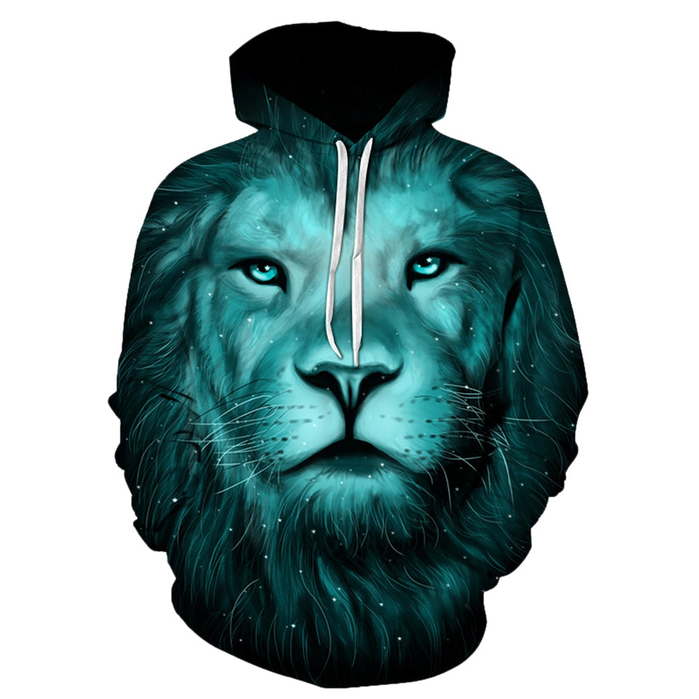 Men's 3D Lion Galaxy Print Drawstring Neck Pullover Hoodie