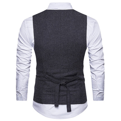 Men's V-neck Double Breasted Belt Design Waistcoat