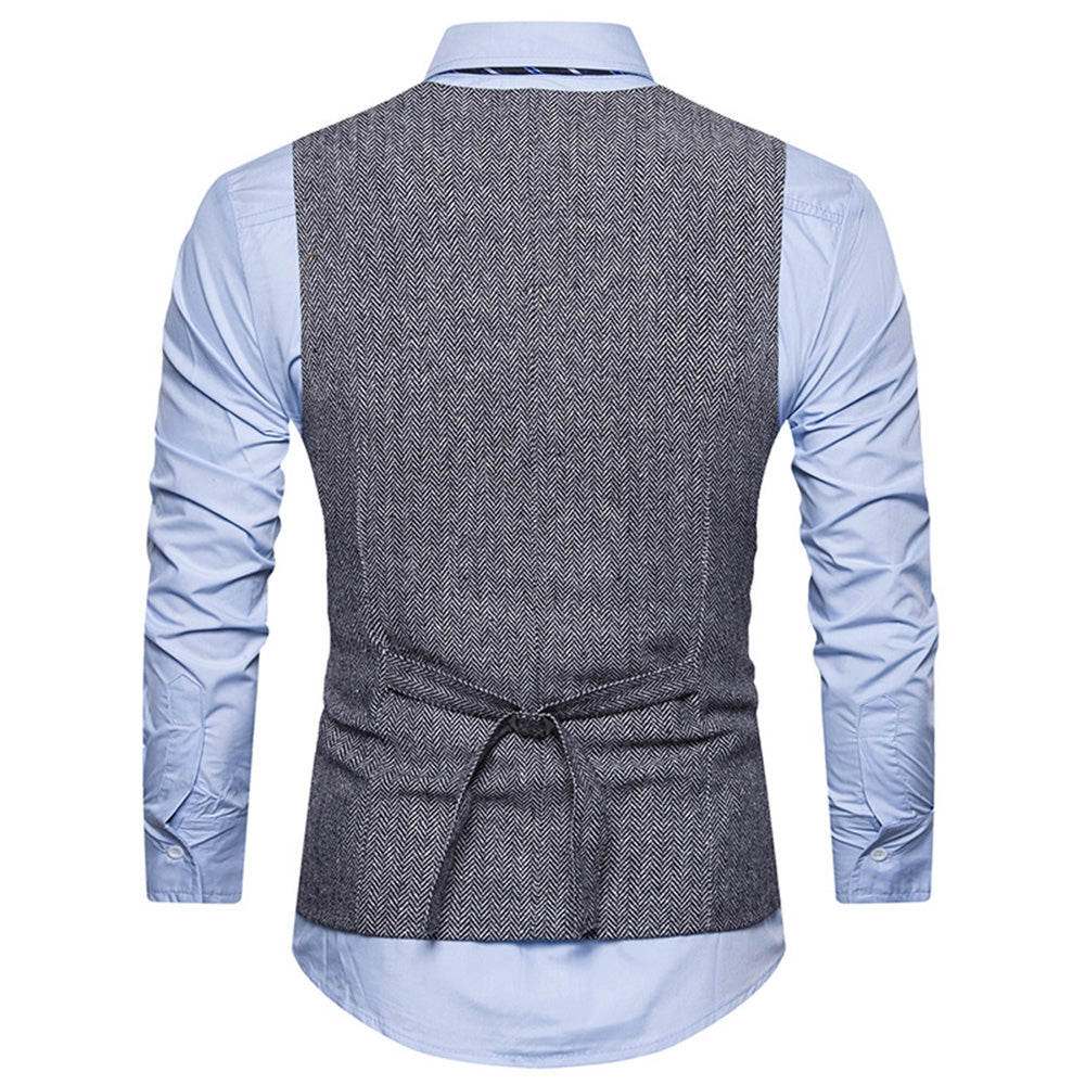 Men's V-neck Double Breasted Belt Design Waistcoat