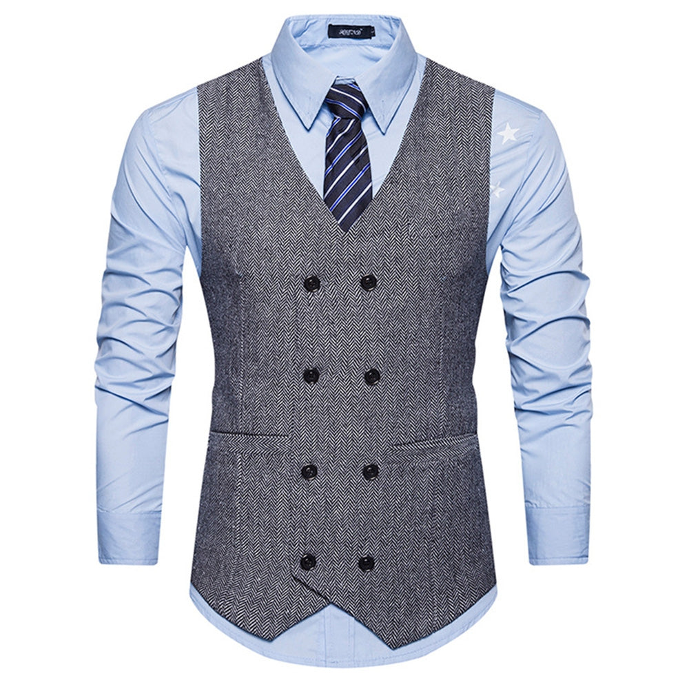 Men's V-neck Double Breasted Belt Design Waistcoat