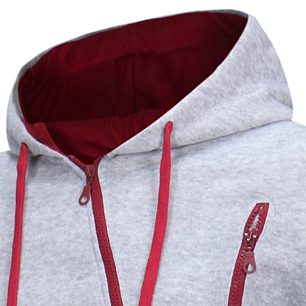 Oblique color block outlet zippers fleece hoodie