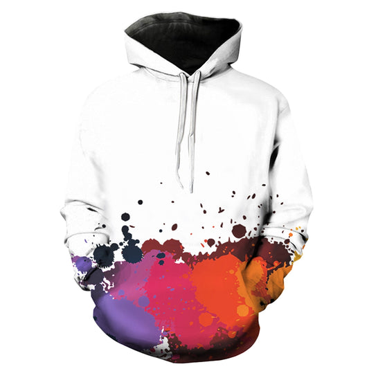 Men's Hooded 3D Colorful Paint Splatter Print Pullover Drawstring Hoodie