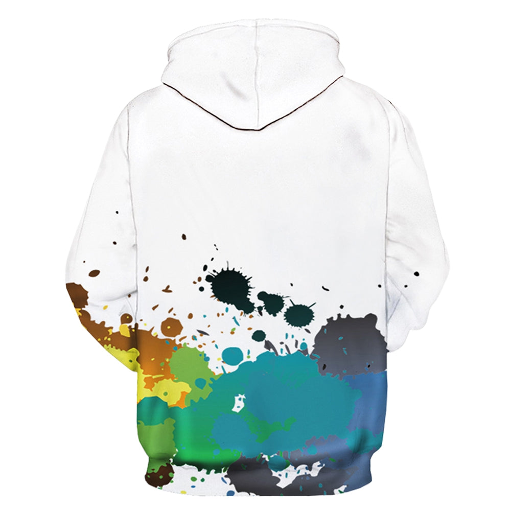 Men's Hooded 3D Colorful Paint Splatter Print Pullover Drawstring Hoodie